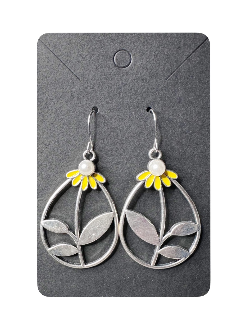 Yellow Daisy Drop Earrings for Women - Silver Tone Floral Design